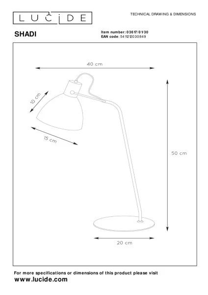 Lucide SHADI - Lampe de bureau - Ø 20 cm - 1xE14 - Noir - TECHNISCH